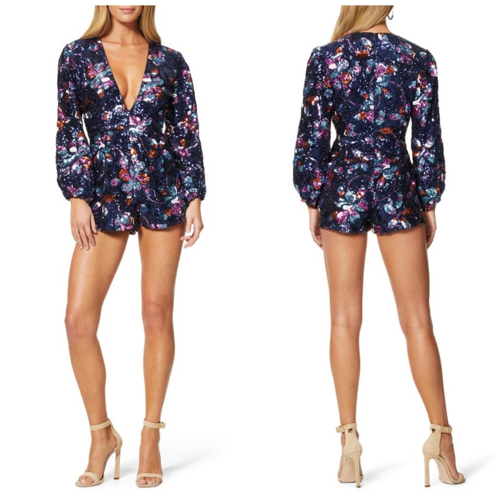$595 Ramy Brooke Sabrina Sequin Romper 0